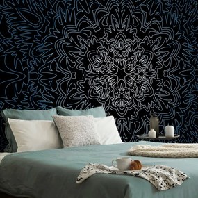 Samolepiaca tapeta ornamentálna Mandala na čiernom pozadí - 375x250