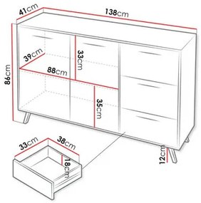 Komoda Keiko 2D3S (dub artisan). Vlastná spoľahlivá doprava až k Vám domov. 1122386