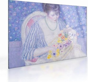 Sklenený obraz - Frederick Carl Frieseke,  The Basket of Flowers, reprodukcia (70x50 cm)