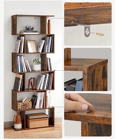 Vasagle Polica/regál na knihy PRESTON, 70x24x190,5cm, hnedá