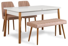 Jedálenský set Dobuse 2 (borovica atlantická + biela + kameň) (pre 4 osoby). Vlastná spoľahlivá doprava až k Vám domov. 1093779