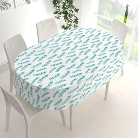 Biante Teflónový oválny obrus TF-089 Tyrkysové listy eukalyptu na bielom 100x140 cm