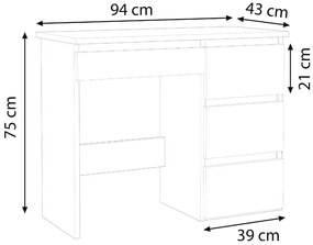 Stôl 75 x 94 x 43 cm, farba biela / dub
