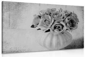 Obraz ruže vo váze v čiernobielom prevedení - 120x80