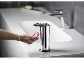 Bezdotykový dávkovač mydla z nehrdzavejúcej ocele v lesklej striebornej farbe 240 ml Aqualine – Sapho
