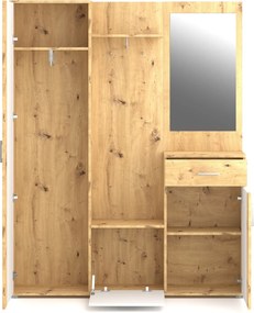 Předsíňová stěna Trio se zrcadlem 145 cm dub Artisan/bílá