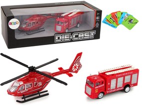 Lean Toys Súprava hasičských vozidiel – auto a helikoptéra