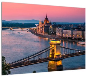 Sklenený obraz - Panorama mesta, Budapešť, Maďarsko (70x50 cm)