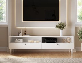 TV stolík s policou a skrinkami DULLUM 200x58cm, biely