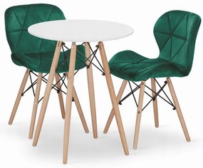 Jedálenský stôl TODI biely 60 cm s dvoma stoličkami LAGO zelené