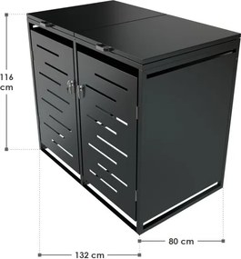 Kovový prístrešok pre 2 popolnice, antracit, 132×116×80 cm