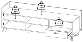 Biely/v prírodnej farbe TV stolík v dekore duba 182x62x51 cm Ikast – Tvilum