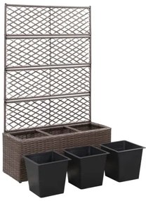vidaXL Kvetináč s mriežkou, 3 nádoby 83x30x130 cm, polyratan, hnedý-