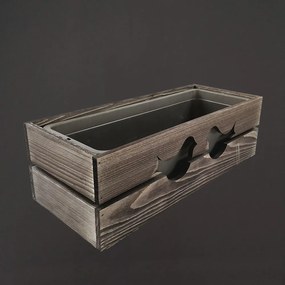 AMADEA Drevený obal na kvetináč tmavý s vtáčikmi, 52x21,5x17cm, český výrobok