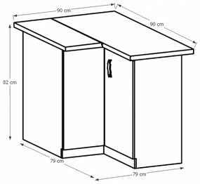 Dolná rohová kuchynská skrinka Sicilia D90N - biela / sosna Andersen