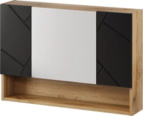 Závěsná koupelnová skříňka se zrcadlem Mazi 58 80 cm dub Wotan/černá