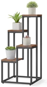 Stojan na kvety so štyrmi policami - rustikálny / čierne nohy