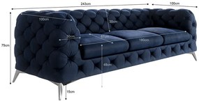 Tmavomodrá zamatová pohovka 243 cm Chelsea – Ropez