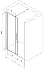 Mexen Velar, posuvné sprchové dvere do otvoru 120 cm, 8mm sklo námraza, brúsený grafit, 871-120-000-31-95