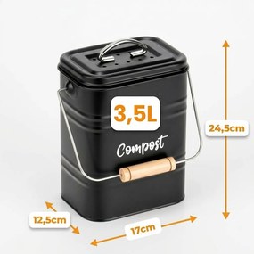 VILDE Kuchynský kompostér s uhlíkovým filtrom, na bio odpad, kovový, čierny, 3,5 l