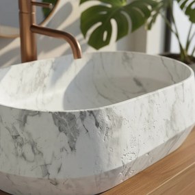 Umývadlo na dosku z kompozitného kameňa REA Zoe Dune 59x38 mramor