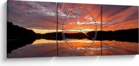 Obraz - Západ slnka nad jazerom (s hodinami) (90x30 cm)