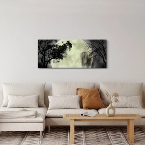 Obraz - Spln nad hladinou, čiernobiely variant (120x50 cm)