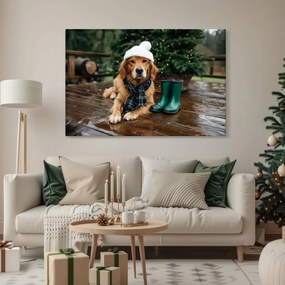 Obraz vianočný pes na terase
