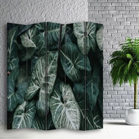 Ozdobný paraván Listy Příroda zelená - 180x170 cm, päťdielny, klasický paraván