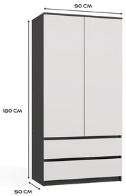 Šatní skříň Malwa SS-90 cm antracit/bílá