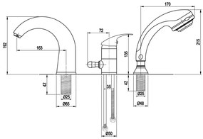 Aqualine Aqualine, KASIOPEA trojprvková batéria na okraj vane, chróm, 1107-30