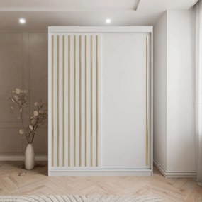 ŠATNÍKOVÁ SKRIŇA S POSUVNÝMI DVERAMI CYNTIA BIELA + ZLATÉ LIŠTY 150 cm