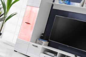 FURNIVAL Switch obývacia stena s osvetlením biela / biely lesk