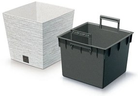 Kvetináč FURU SQUARE LOW ECO WOOD s vložkou m 24cm, biely ECO