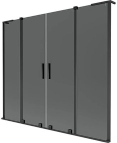 Mexen Velar L Duo, 2-krídlová posuvná vaňová zástena 200 x 150 cm, 8mm šedé sklo, čierna matná, 896-180-003-42-70