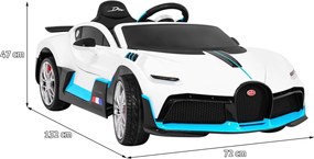 Ramiz Bugatti Divo autíčko na batérie pre deti biele + diaľkové ovládanie + EVA + pomalý štart + LED MP3