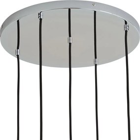 Dizajnová závesná lampa chrómová s rebrovaným sklom 5-svetelná - Walcott