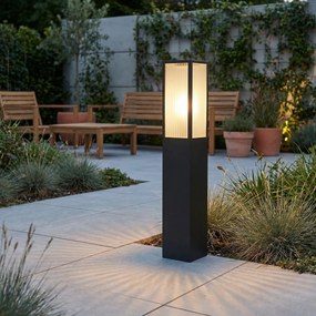 Stojaca vonkajšia lampa čierna s rebrovaným sklom 80 cm IP44 - Charlois