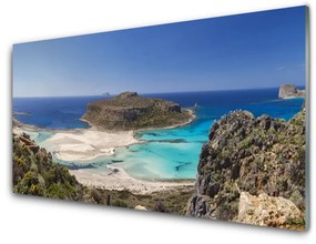 Skleneny obraz Ostrov more pláž hory 125x50 cm