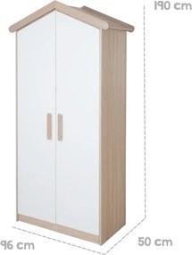 Detská šatníková skriňa v bielej a prírodnej farbe v dekore duba 96x190x50 cm Cabane – Roba