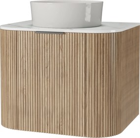 Závěsná skříňka s deskou a umyvadlem Matinale 60 cm akácie/bílá