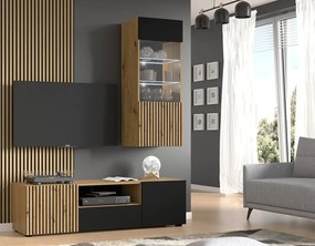 Obývacia stena Aurella A (čierna + dub artisan). Akcia -21%. Vlastná spoľahlivá doprava až k Vám domov. 1124878