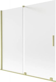 Mexen Velar, 2-krídlová posuvná vaňová zástena 160 x 150 cm, 8mm sklo námraza, zlatá matná, 896-160-000-31-55
