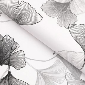 Biante Bavlnený záves Sandra SA-512 Sivo-biele ginkgo listy na bielom 140x250 cm