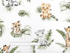Biante Detský bavlnený obdĺžnikový obrus Sandra SA-475 Zvieratká v Safari na bielom 50x100 cm