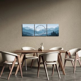 Obraz - Hory pohľadom grafika (s hodinami) (90x30 cm)