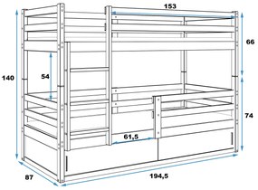 Poschodová posteľ BINGO - 190x80cm - BIELA