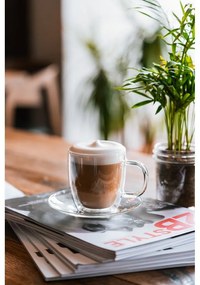 Súprava 2 dvojstenných sklenených šálkov s tanierikom Vialli Design, 250 ml