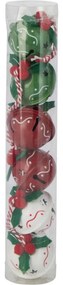 Súprava 6 ks vianočných rolničiek Waves, pr. 4 cm, červená-zelená-biela, kov, pr. 4 cm