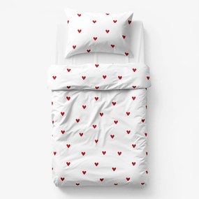 Goldea detské bavlnené obliečky - červené srdiečka na bielom 150 x 200 a 50 x 60 cm